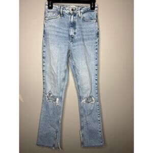 ZARA High-Rise Distressed Straight Leg Jeans | Light Wash | Raw Hem | Size US 2